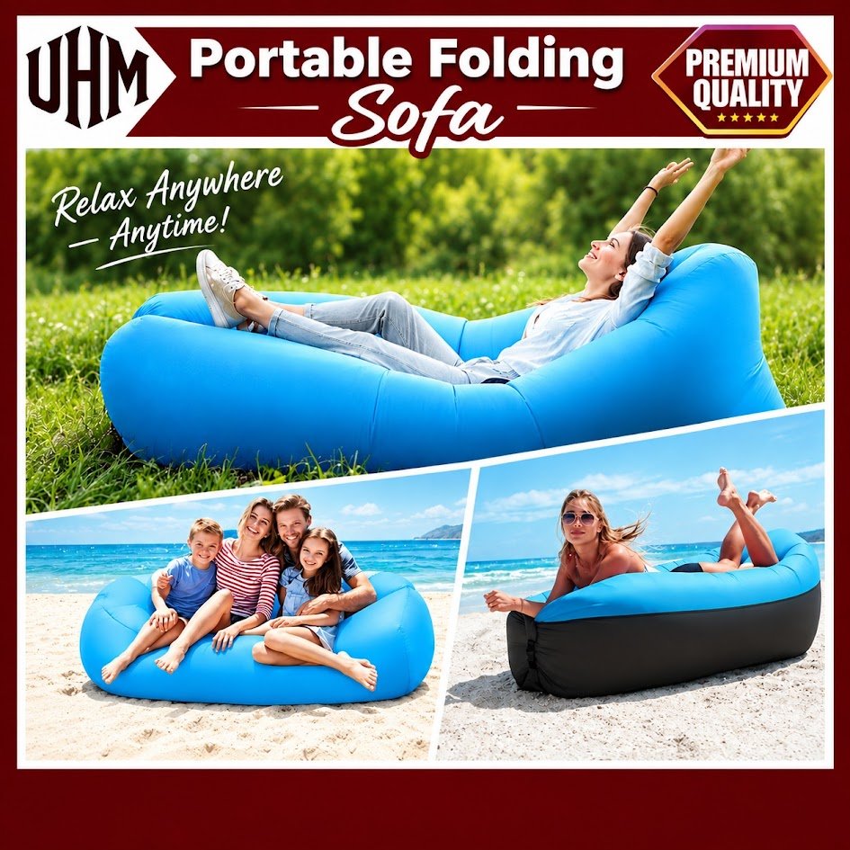 UHM Portable Inflatable Folding Air Sofa & Camping Lounger Couch