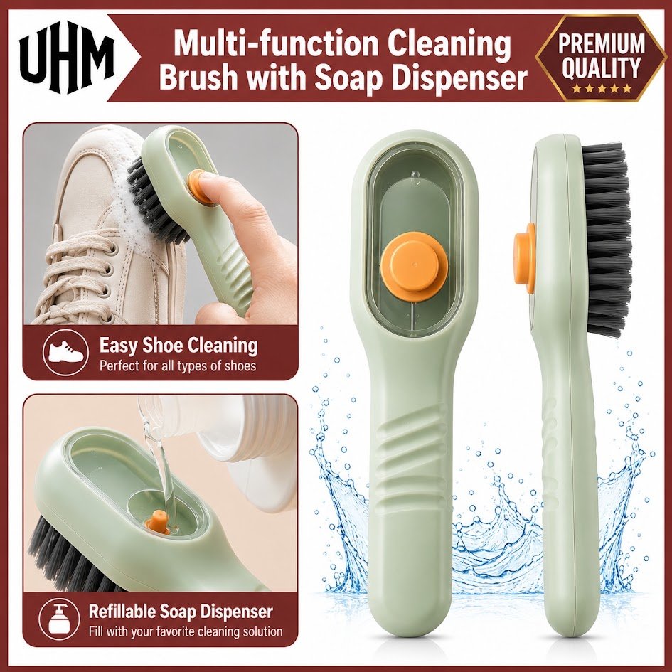 UHM Multi-Function Cleaning Brush with Refillable Liquid Soap Dispenser